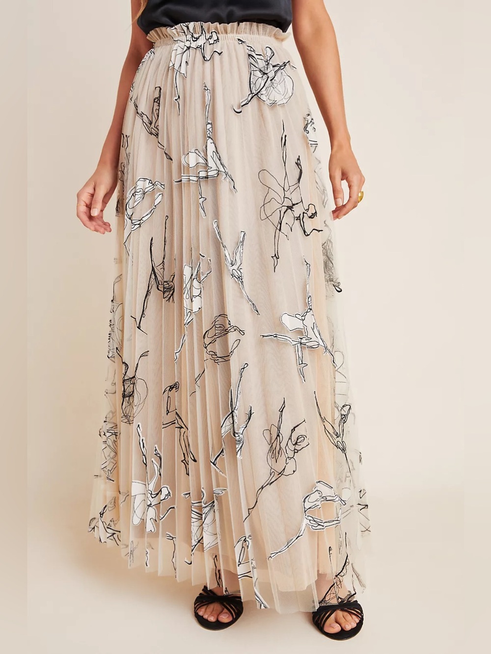 Anthropologie Beige Floral Tulle Maxi Skirt - Picture 5 of 13